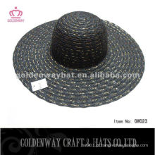 Ladies Summer hat black fashion latest design com fio dourado